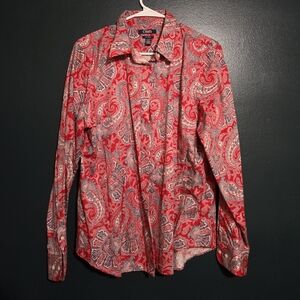 Red and Gray Paisley Button-Up Shirt